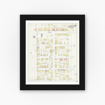 Old map wall art mockup — black gallery frame with white mat — Sanborn Fire Insurance Map from Rensselaer, Rensselaer County, New York (1909), Sheet #0016