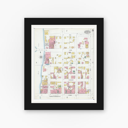 Old map wall art mockup — black gallery frame with white mat — Sanborn Fire Insurance Map from Watertown, Jefferson County, Wisconsin (1901), Sheet #0005