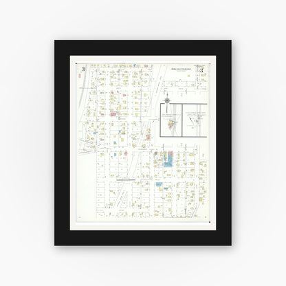 Old map wall art mockup — black gallery frame with white mat — Sanborn Fire Insurance Map from Waterville, Lucas County, Ohio (1944), Sheet #0003