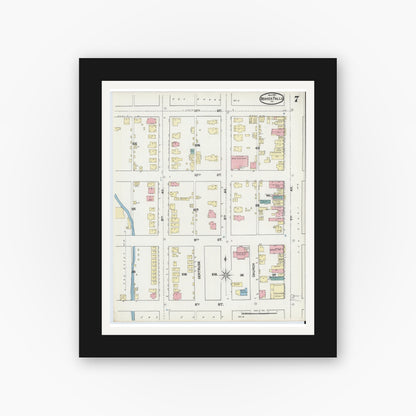 Old map wall art mockup — black gallery frame with white mat — Sanborn Fire Insurance Map from Beaver Falls, Beaver County, Pennsylvania (1891), Sheet #0007