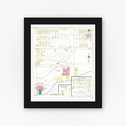 Old map wall art mockup — black gallery frame with white mat — Sanborn Fire Insurance Map from Clinton, Clinton County, Iowa (1917), Sheet #0026