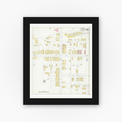 Old map wall art mockup — black gallery frame with white mat — Sanborn Fire Insurance Map from Salem, Salem County, New Jersey (1902), Sheet #0010