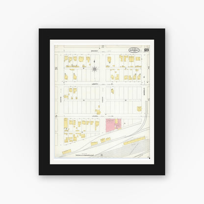 Old map wall art mockup — black gallery frame with white mat — Sanborn Fire Insurance Map from Beaumont, Jefferson County, Texas (1904), Sheet #0023