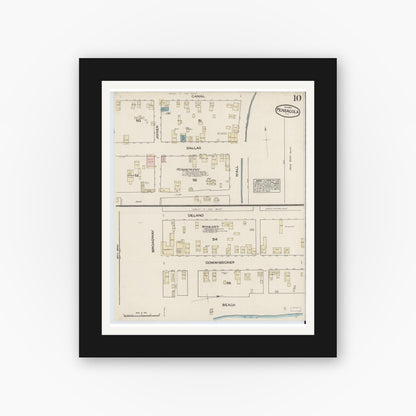 Old map wall art mockup — black gallery frame with white mat — Sanborn Fire Insurance Map from Pensacola, Escambia County, Florida (1884), Sheet #0010