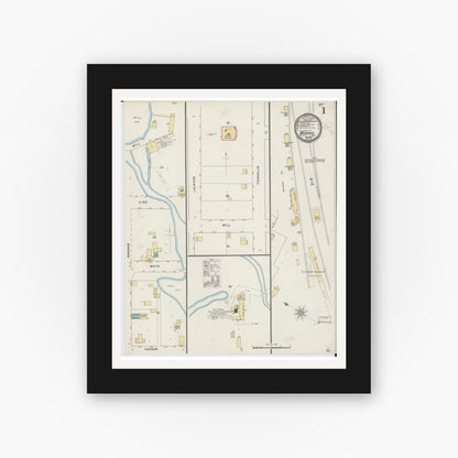 Old map wall art mockup — black gallery frame with white mat — Sanborn Fire Insurance Map from Mondovi, Buffalo County, Wisconsin (1894) - Complete Map Set