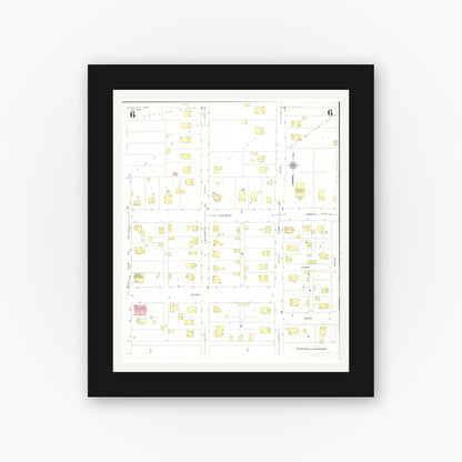 Old map wall art mockup — black gallery frame with white mat — Sanborn Fire Insurance Map from Story City, Story County, Iowa (1932), Sheet #0006