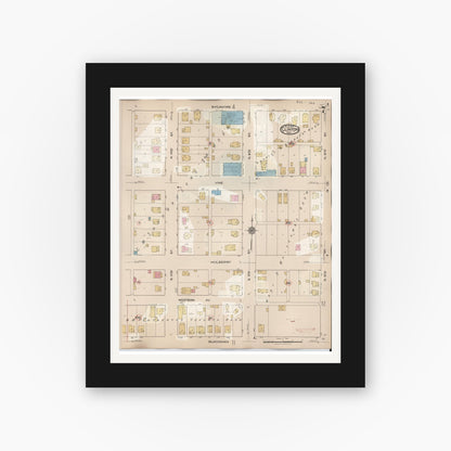 Old map wall art mockup — black gallery frame with white mat — Sanborn Fire Insurance Map from Clinton, Vermillion County, Indiana (1947), Sheet #0007