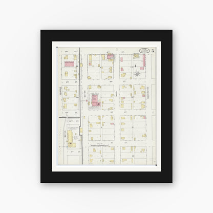 Old map wall art mockup — black gallery frame with white mat — Sanborn Fire Insurance Map from Lacon, Marshall County, Illinois (1893), Sheet #0005