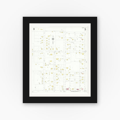 Old map wall art mockup — black gallery frame with white mat — Sanborn Fire Insurance Map from Bastrop, Bastrop County, Texas (1934), Sheet #0005