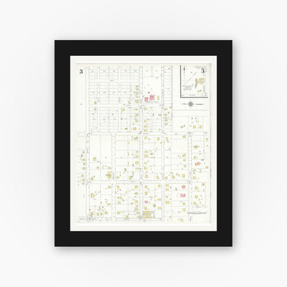 Old map wall art mockup — black gallery frame with white mat — Sanborn Fire Insurance Map from Grapevine, Tarrant County, Texas (1935), Sheet #0003