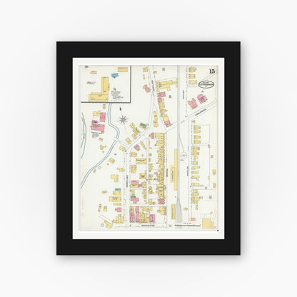Old map wall art mockup — black gallery frame with white mat — Sanborn Fire Insurance Map from Stroudsburg, Monroe County, Pennsylvania (1905), Sheet #0015