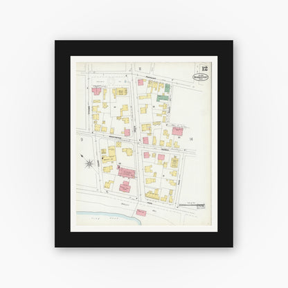 Old map wall art mockup — black gallery frame with white mat — Sanborn Fire Insurance Map from Newburyport, Essex County, Massachusetts (1900), Sheet #0012