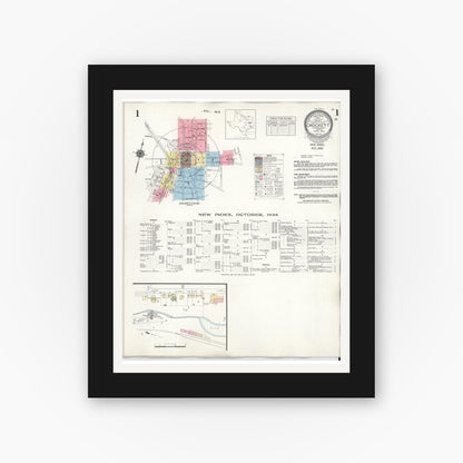 Old map wall art mockup — black gallery frame with white mat — Sanborn Fire Insurance Map from Crockett, Houston County, Texas (1938), Sheet #0001