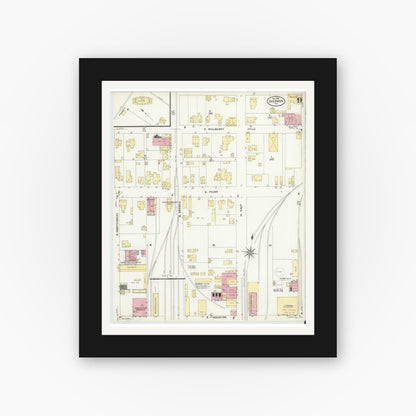 Old map wall art mockup — black gallery frame with white mat — Sanborn Fire Insurance Map from Sherman, Grayson County, Texas (1908), Sheet #0009
