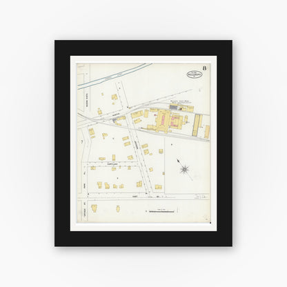 Old map wall art mockup — black gallery frame with white mat — Sanborn Fire Insurance Map from Wellsboro, Tioga County, Pennsylvania (1904), Sheet #0008