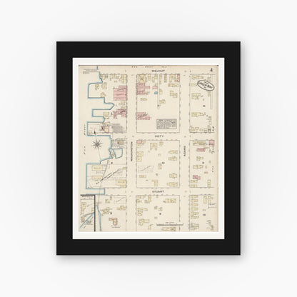 Old map wall art mockup — black gallery frame with white mat — Sanborn Fire Insurance Map from Green Bay, Brown County, Wisconsin (1883), Sheet #0004