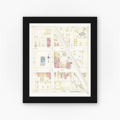 Old map wall art mockup — black gallery frame with white mat — Sanborn Fire Insurance Map from Rockwell City, Calhoun County, Iowa (1915), Sheet #0003