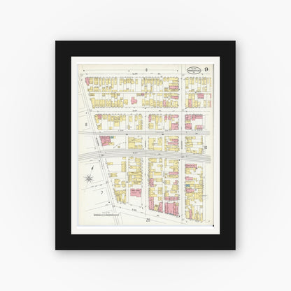 Old map wall art mockup — black gallery frame with white mat — Sanborn Fire Insurance Map from Homestead, Allegheny County, Pennsylvania (1907), Sheet #0009