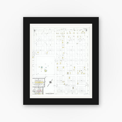 Old map wall art mockup — black gallery frame with white mat — Sanborn Fire Insurance Map from Asherton, Dimmit County, Texas (1951), Sheet #0003