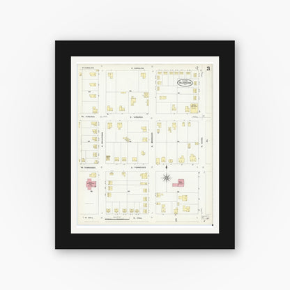 Old map wall art mockup — black gallery frame with white mat — Sanborn Fire Insurance Map from Tallahassee, Leon County, Florida (1909), Sheet #0003