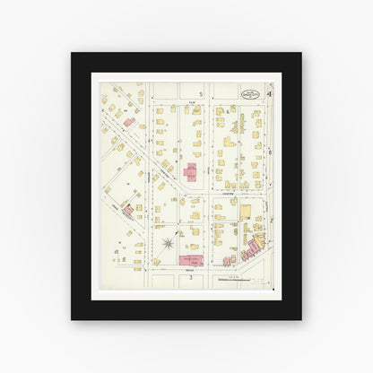Old map wall art mockup — black gallery frame with white mat — Sanborn Fire Insurance Map from Grove City, Mercer County, Pennsylvania (1906), Sheet #0004