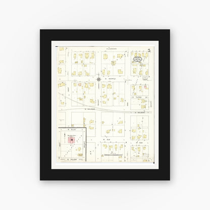 Old map wall art mockup — black gallery frame with white mat — Sanborn Fire Insurance Map from Vinton, Benton County, Iowa (1913), Sheet #0005