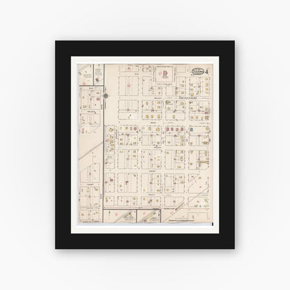 Old map wall art mockup — black gallery frame with white mat — Sanborn Fire Insurance Map from Texhoma, Texas County, Oklahoma and Sherman County, Texas, Texas (1930), Sheet #0004