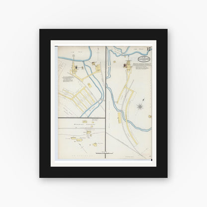 Old map wall art mockup — black gallery frame with white mat — Sanborn Fire Insurance Map from Escanaba, Delta County, Michigan (1893), Sheet #0017