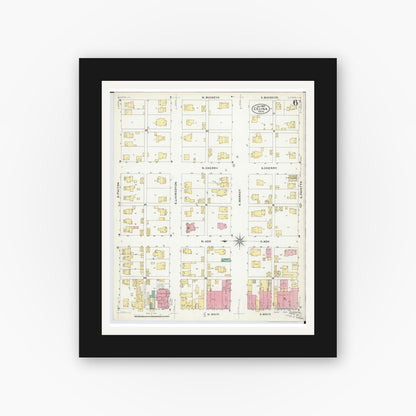 Old map wall art mockup — black gallery frame with white mat — Sanborn Fire Insurance Map from Celina, Mercer County, Ohio (1907), Sheet #0006