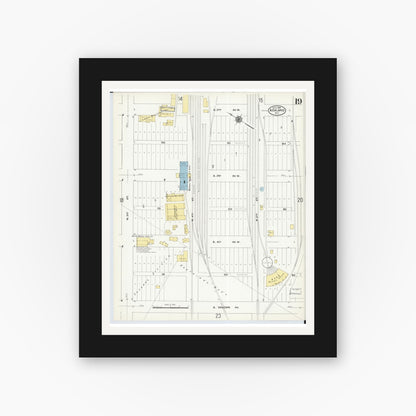 Old map wall art mockup — black gallery frame with white mat — Sanborn Fire Insurance Map from Ashland, Ashland County, Wisconsin (1909), Sheet #0019