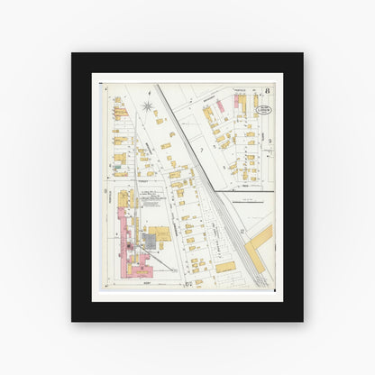 Old map wall art mockup — black gallery frame with white mat — Sanborn Fire Insurance Map from Lorain, Lorain County, Ohio (1900), Sheet #0008