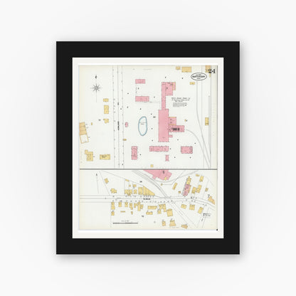 Old map wall art mockup — black gallery frame with white mat — Sanborn Fire Insurance Map from North Adams, Berkshire County, Massachusetts (1901), Sheet #0024