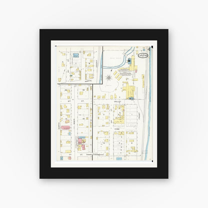 Old map wall art mockup — black gallery frame with white mat — Sanborn Fire Insurance Map from Lansing, Allamakee County, Iowa (1894), Sheet #0004