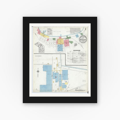Old map wall art mockup — black gallery frame with white mat — Sanborn Fire Insurance Map from Munising, Alger County, Michigan (1917), Sheet #0001