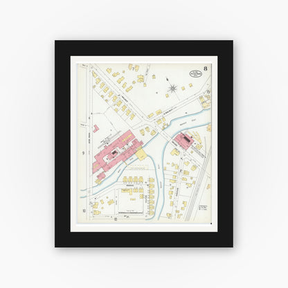 Old map wall art mockup — black gallery frame with white mat — Sanborn Fire Insurance Map from Hyde Park, Norfolk County, Massachusetts (1900), Sheet #0008