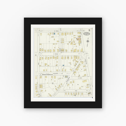 Old map wall art mockup — black gallery frame with white mat — Sanborn Fire Insurance Map from Paulsboro, Gloucester County, New Jersey (1915), Sheet #0005