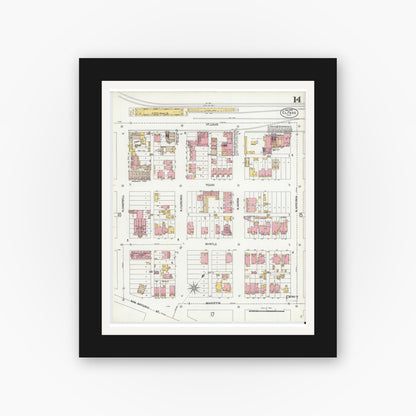 Old map wall art mockup — black gallery frame with white mat — Sanborn Fire Insurance Map from El Paso, El Paso County, Texas (1900), Sheet #0014