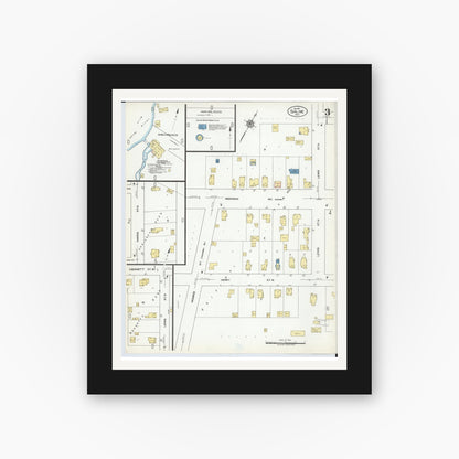 Old map wall art mockup — black gallery frame with white mat — Sanborn Fire Insurance Map from Saline, Washtenaw County, Michigan (1921), Sheet #0003