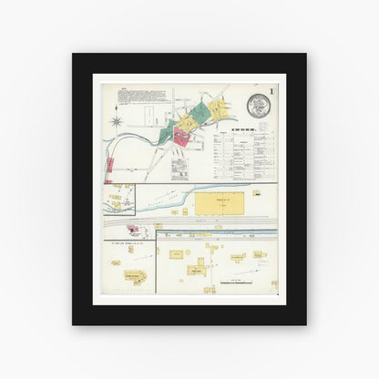 Old map wall art mockup — black gallery frame with white mat — Sanborn Fire Insurance Map from Perry, Wyoming County, New York (1906) - Complete Map Set