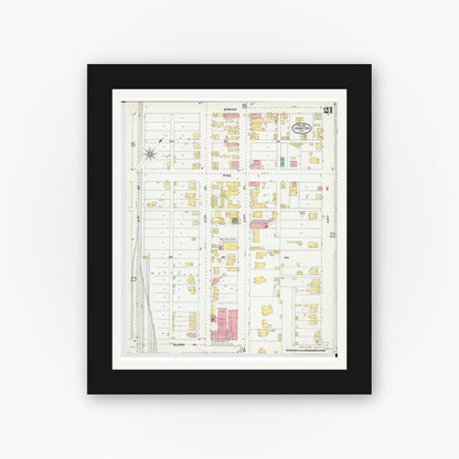 Old map wall art mockup — black gallery frame with white mat — Sanborn Fire Insurance Map from Ironton, Lawrence County, Ohio (1904), Sheet #0021