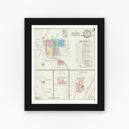Old map wall art mockup — black gallery frame with white mat — Sanborn Fire Insurance Map from Washington Court House, Fayette County, Ohio (1895), Sheet #0001