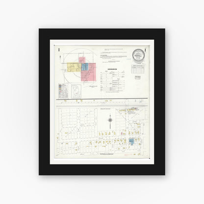 Old map wall art mockup — black gallery frame with white mat — Sanborn Fire Insurance Map from Merrill, Saginaw County, Michigan (1939), Sheet #0001