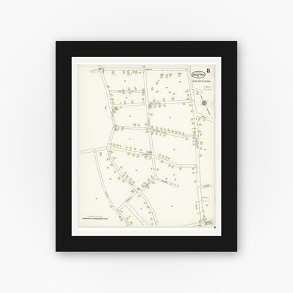 Old map wall art mockup — black gallery frame with white mat — Sanborn Fire Insurance Map from Mount Airy, Surry County, North Carolina (1916), Sheet #0008