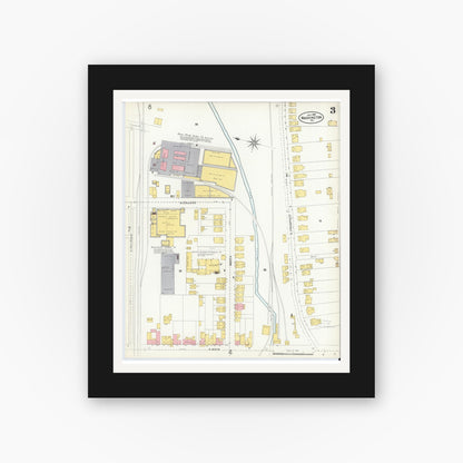 Old map wall art mockup — black gallery frame with white mat — Sanborn Fire Insurance Map from Washington, Washington County, Pennsylvania (1904), Sheet #0003