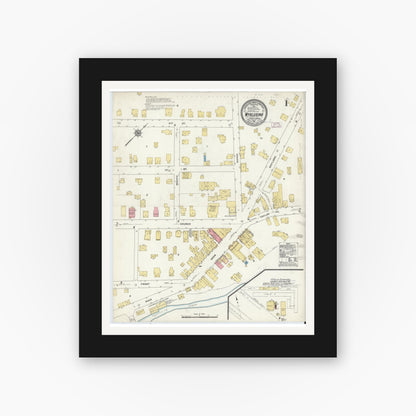Old map wall art mockup — black gallery frame with white mat — Sanborn Fire Insurance Map from Wyalusing, Wyoming County, Pennsylvania (1911) - Complete Map Set