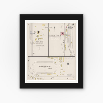 Old map wall art mockup — black gallery frame with white mat — Sanborn Fire Insurance Map from Marion, Williamson County, Illinois (1922), Sheet #0020