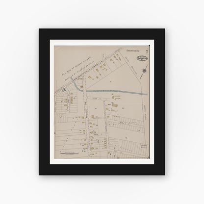 Old map wall art mockup — black gallery frame with white mat — Sanborn Fire Insurance Map from Barrington, Camden County, New Jersey (1922), Sheet #0007