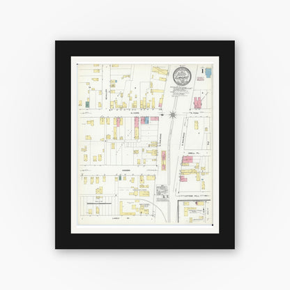 Old map wall art mockup — black gallery frame with white mat — Sanborn Fire Insurance Map from Elmhurst, Du Page County, Illinois (1909) - Complete Map Set