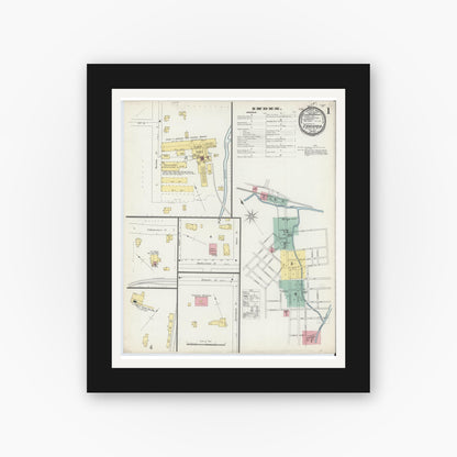 Old map wall art mockup — black gallery frame with white mat — Sanborn Fire Insurance Map from Canisteo, Steuben County, New York (1897) - Complete Map Set