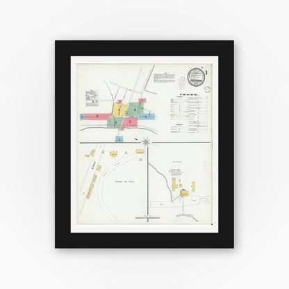 Old map wall art mockup — black gallery frame with white mat — Sanborn Fire Insurance Map from Sherburne, Chenango County, New York (1900) - Complete Map Set